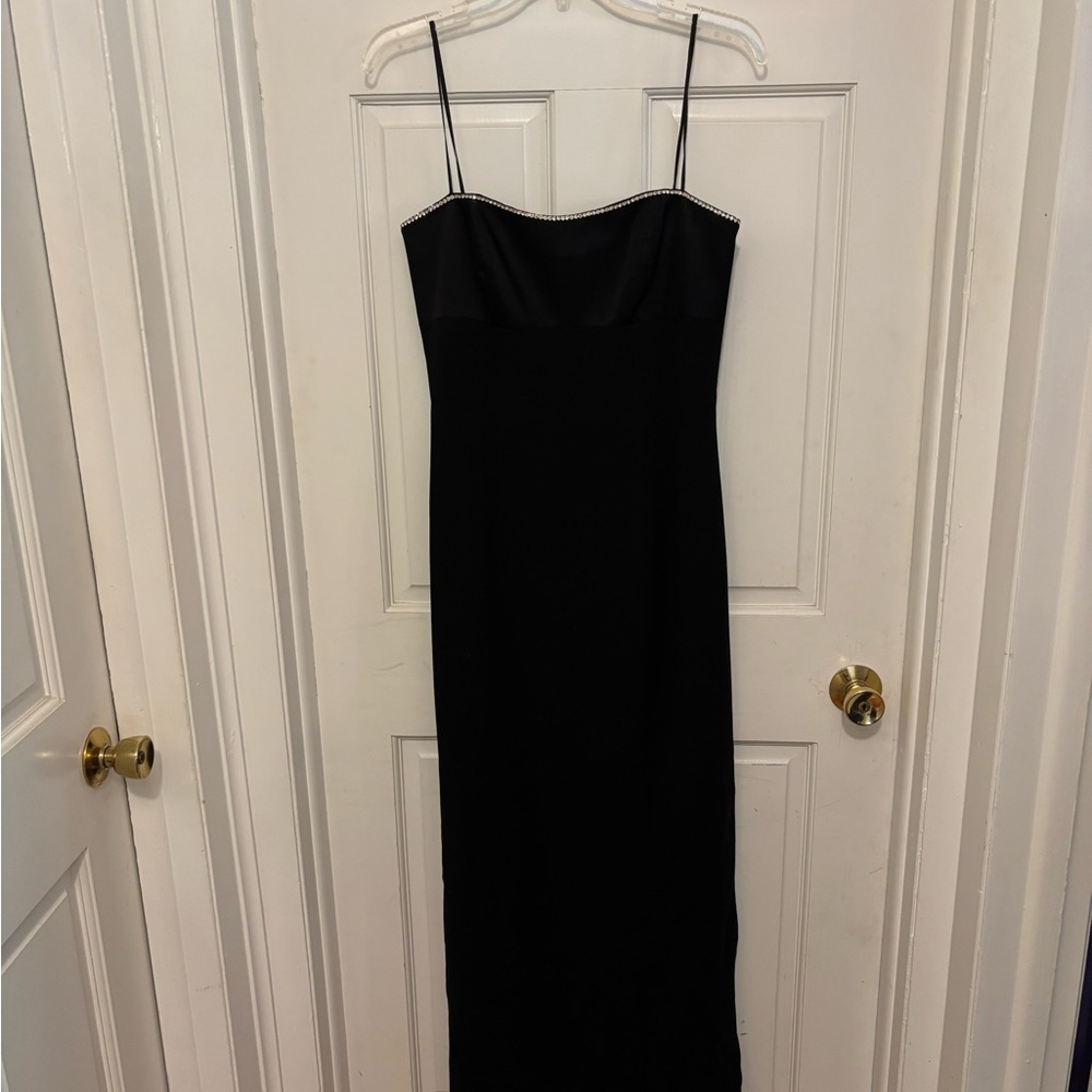 90’s Black Formal Spaghetti Strap Dress with rhinestones
